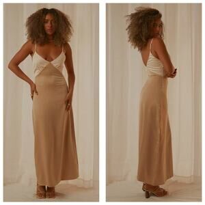 Peppermayo Kamala Contrast Maxi Dress Size 2 Satin Champagne And Ivory Wedding